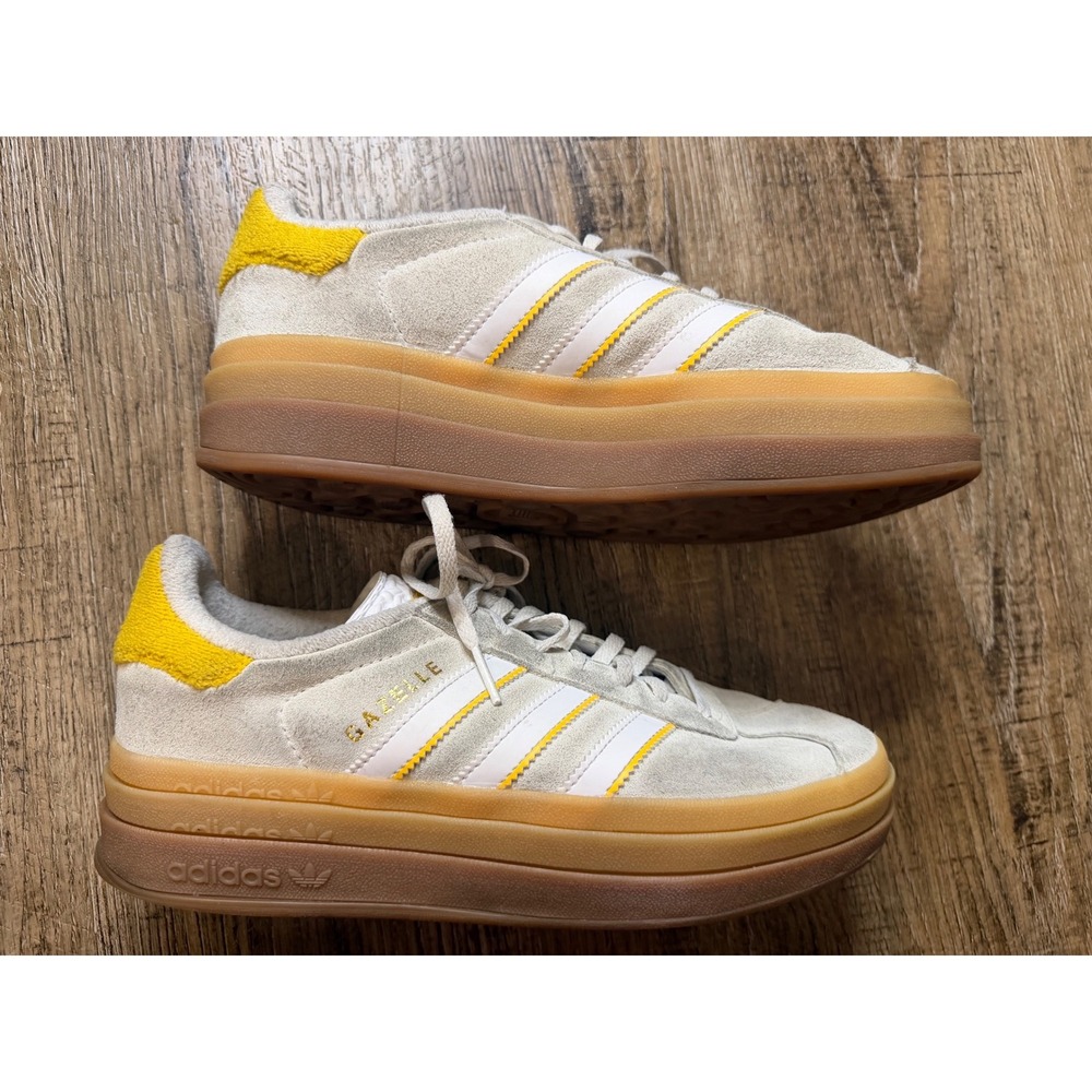 Adidas Gazelle Bold Grey Three Spark Yellow Platform Sneakers ID7056 Womens 8.5